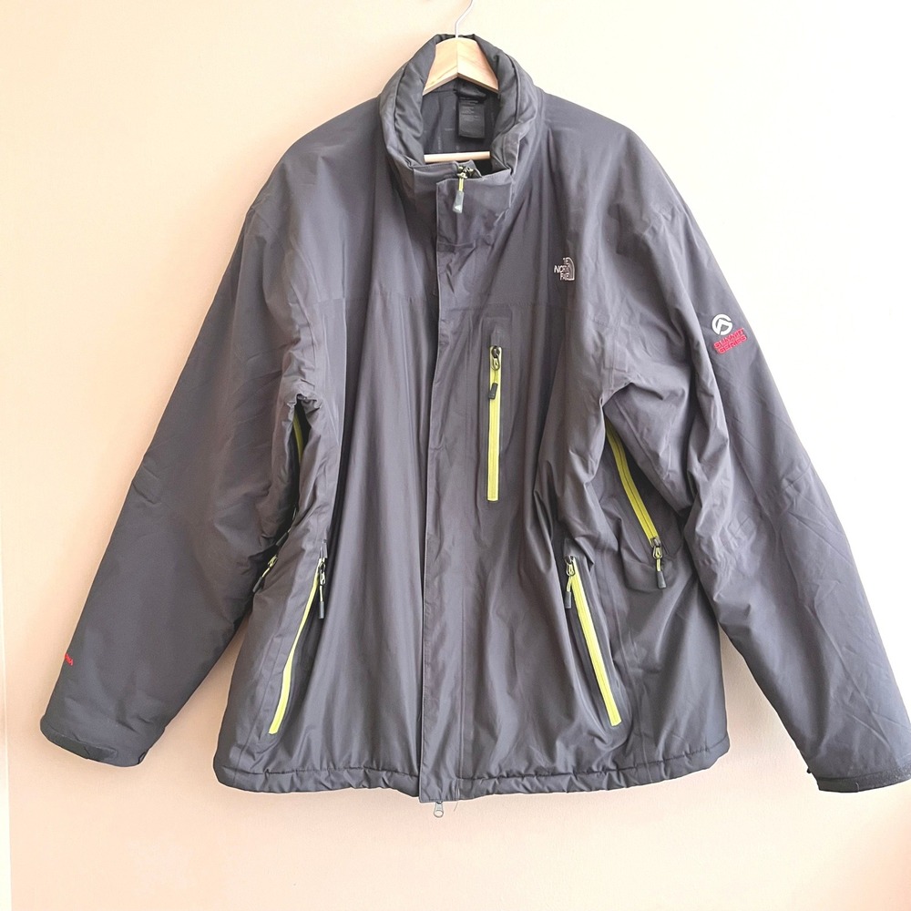 The North Face Summit Series HyVent Alpha Jacket Men Gray Lime Green Pockets XXL
